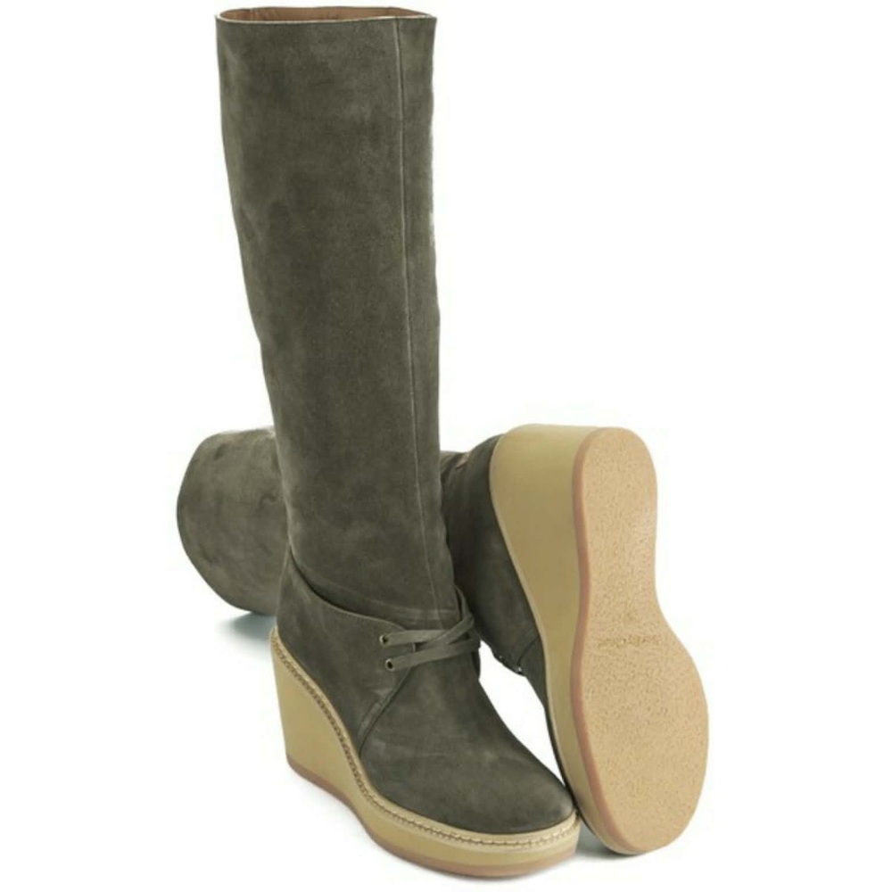 EUC. Size US8 (EU38) See By Chloé khaki-gray Suede Tall Wedge Boots